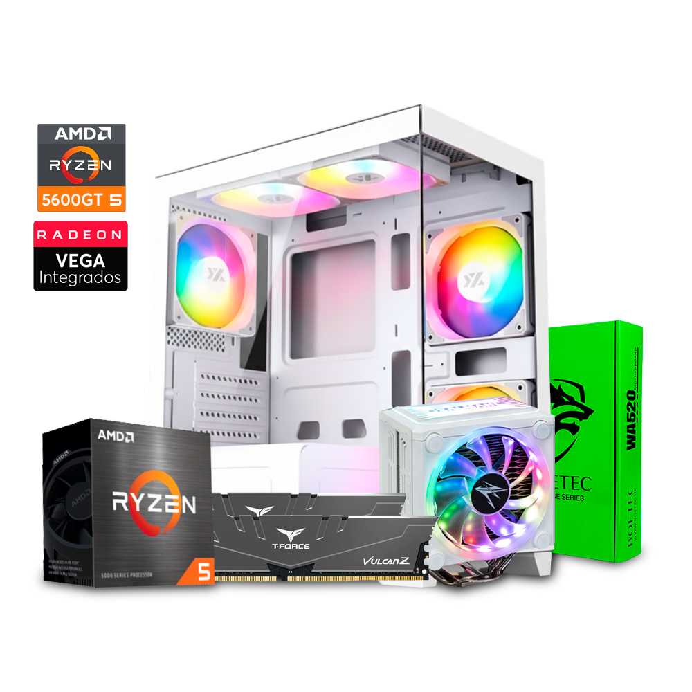 PC Gaming Glass - Ryzen 5 5600GT, 32GB RAM, 256GB M.2, Cooler, 600W 80+