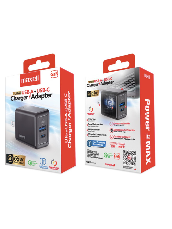 Cargador Maxell PDC-65 CARGADOR ULTRA 65W 2 - A014334 USB A + USB C