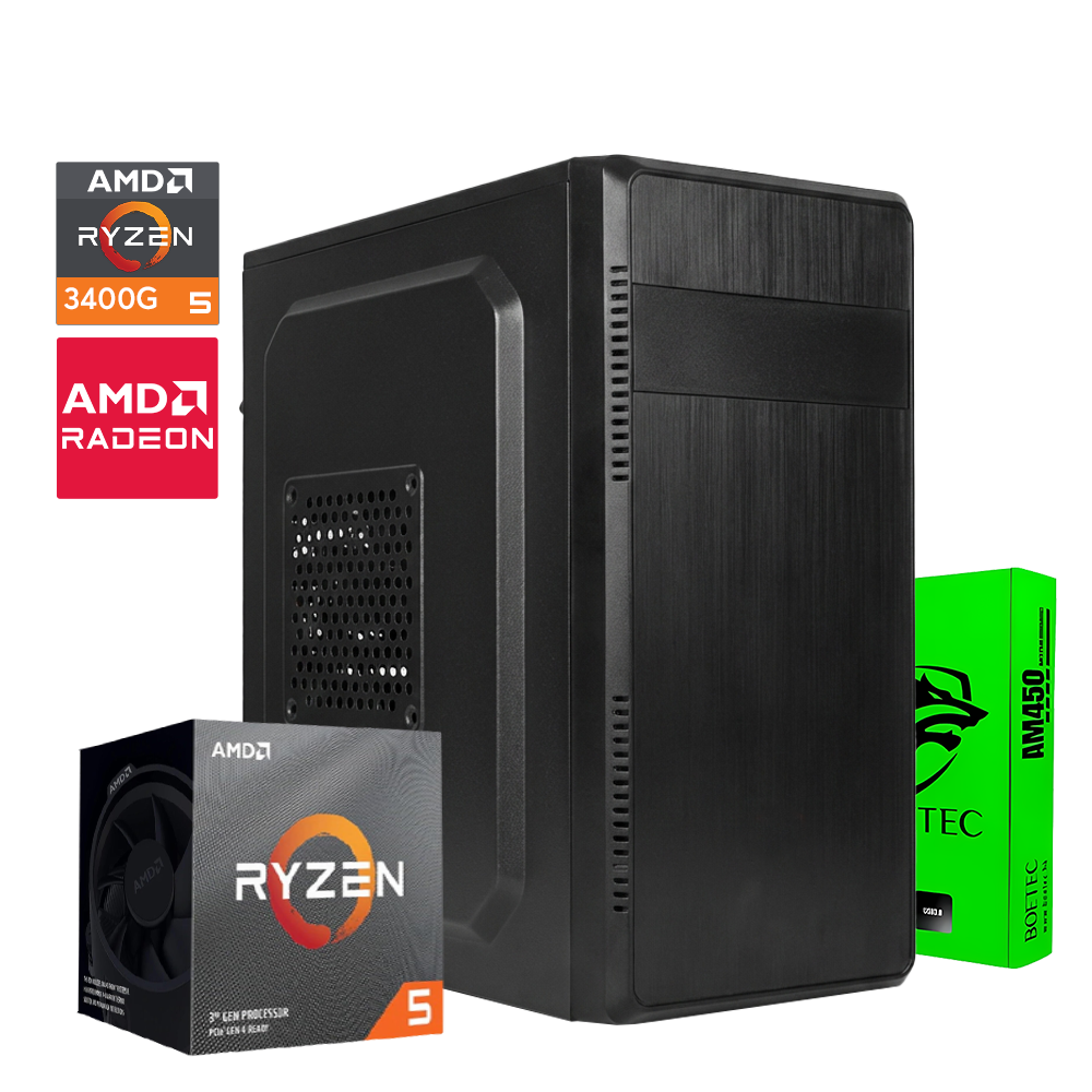 PC Standard Series, Ryzen 5 3400G, Gráficos Vega, B450M, 16GB DDR4, SSD M.2 256GB, Case Aon 600W