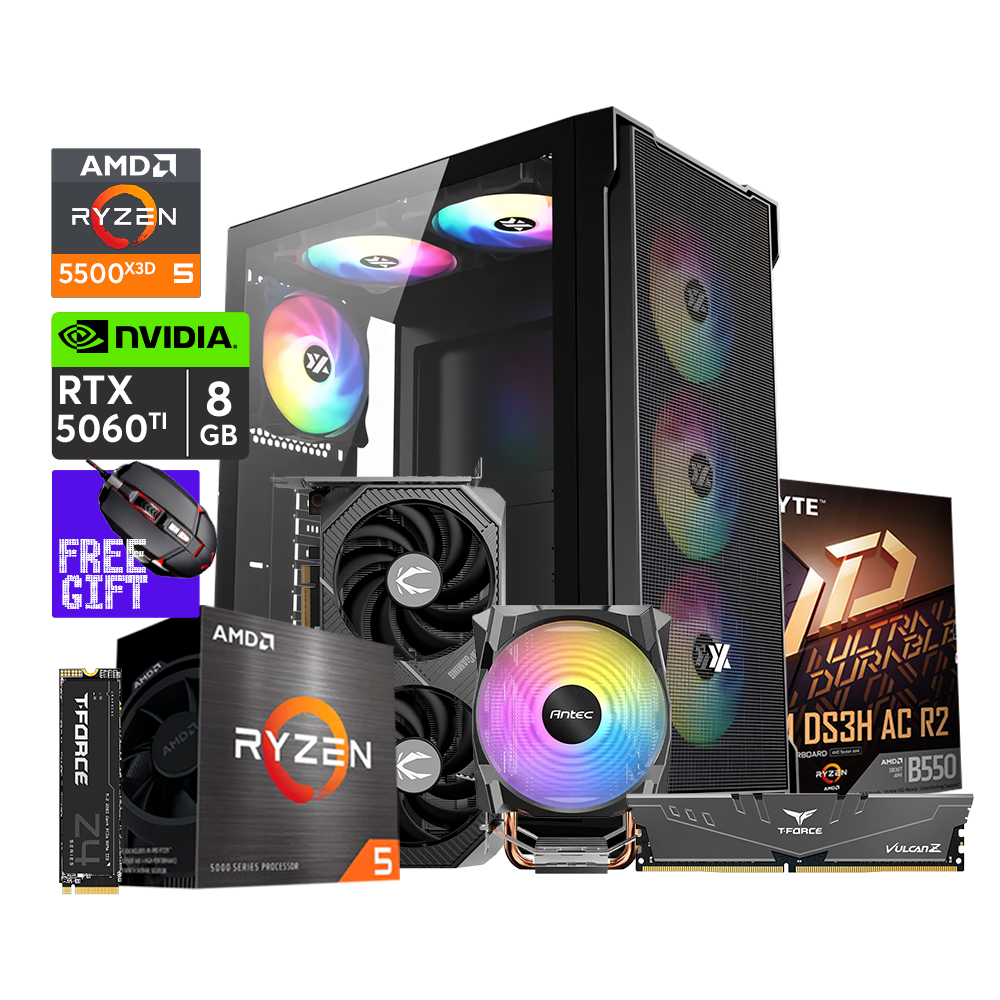 PC AIR300 - Ryzen 5 5500X3D / B550M / RTX 5060 Ti 8 GB / RAM 16GB DDR4 /1TB SSD M.2 /Airone 300-X Mesh / Fuente 750W 80 Plus