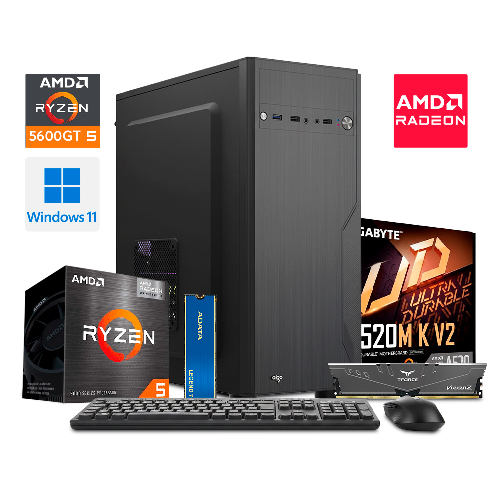 PC Standard, Ryzen 5 5600GT, A520M K V2, 16GB DDR4, 256GB M.2, Case B350, Teclado y Mouse Wireles, Windows 11 Pro