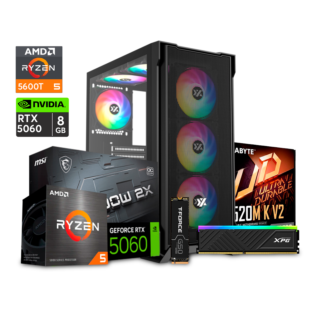 PC Gaming Power X - Ryzen 5 5600T / A520M K V2 / 32GB DDR4 3200Mhz /  M2 512GB Gen 4 / RTX 5060 8GB / 750W 80 Plus / AIRONE 300-X  