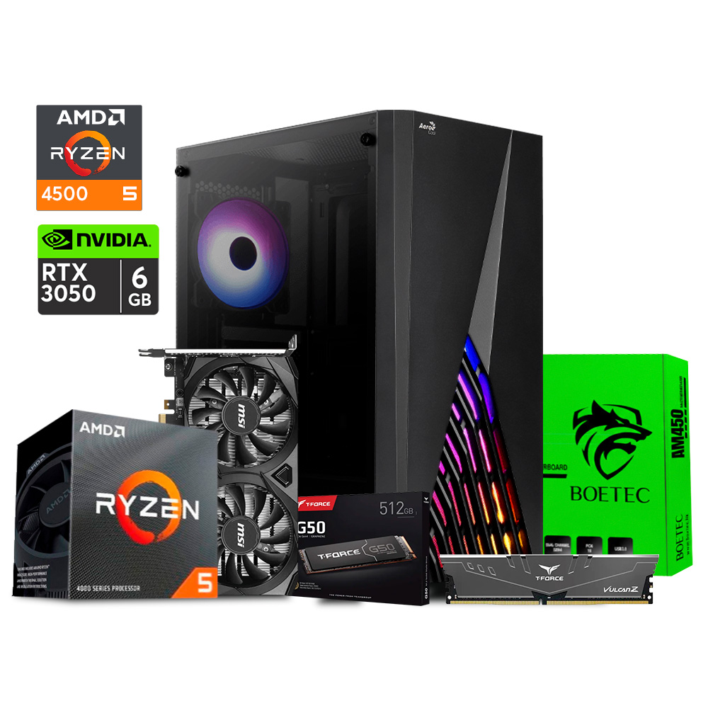 PC Delta Core - Ryzen 5 4500, RTX 3050 6GB, A520M, 16GB DDR4, 512 GB  M.2, Case Aerocool, 800W, Win 11Pro