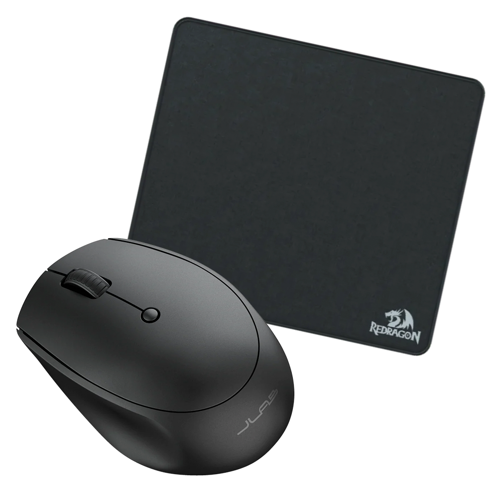 Bundle Mouse Pad Redragon FLICK M, 32x27x0.3cm Negro + Mouse Inalambrico JLAB Charge Bluetooth/ USB,  Recargable - MGOCHRGMSRBLK124 KIT