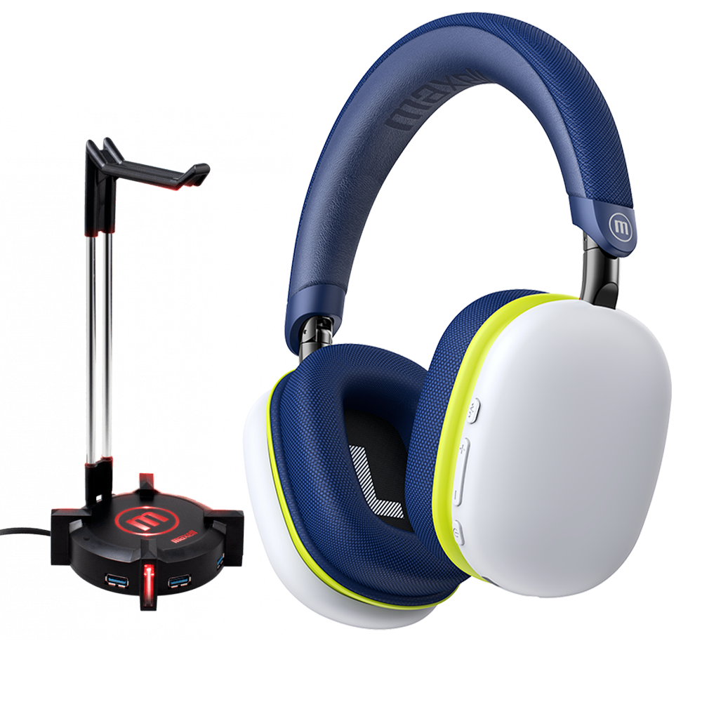 Bundle Audifonos Maxell HP-BTMX2 MAXPODS Bluetooth + Stand Maxell, para Headset, x4 HUB USB 2.0, Iluminacion RGB