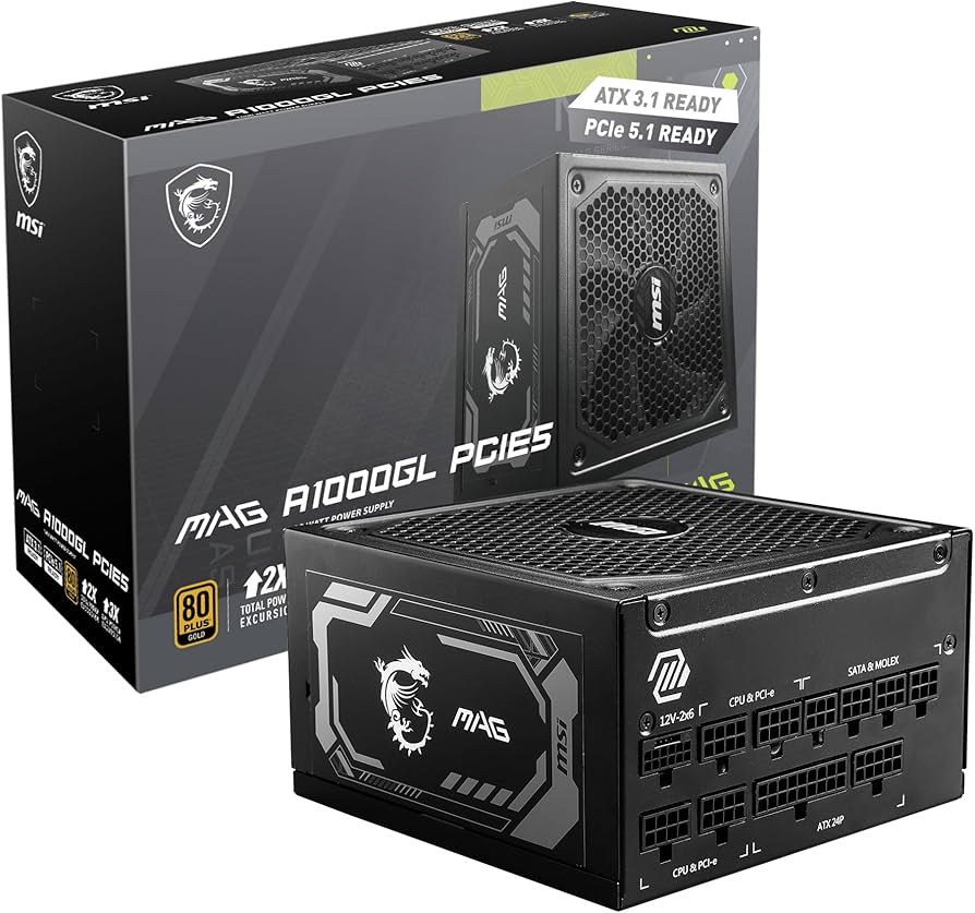 Fuente de poder MSI  MAG A1000GLS PCIE5.0 Plus Gold, full modular 