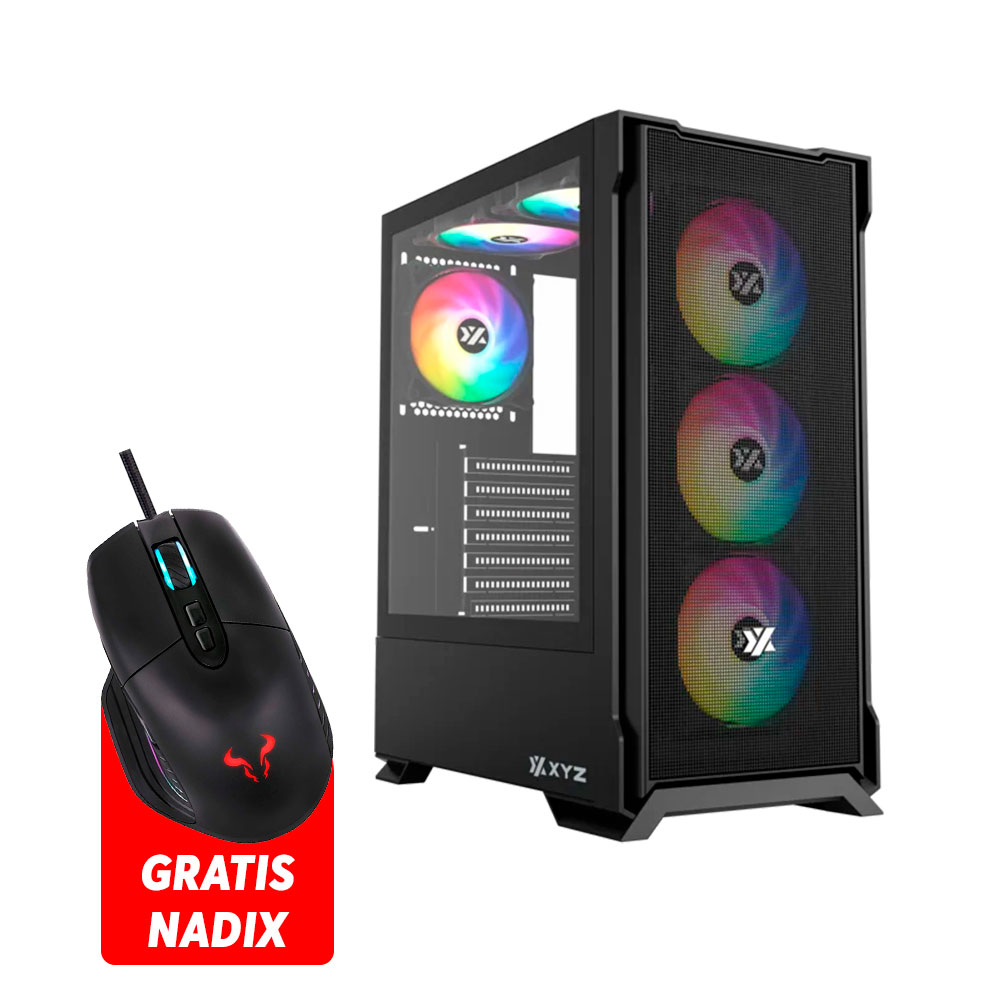 Bundle Case XYZ AIRONE 300-X MESH NEGRO, 6 x 120mm ARGB fans +  GRATIS Mouse Gaming Riotoro NADIX