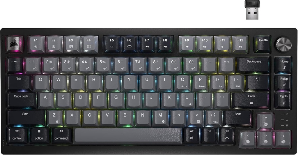Teclado Corsair K65 Plus Wireless - Switch Red Smooth & Linear - 75% RGB, Interruptores lineales rojos MLX PC, MAC, PS5, PS4 CH-91D401L-NA INGLES