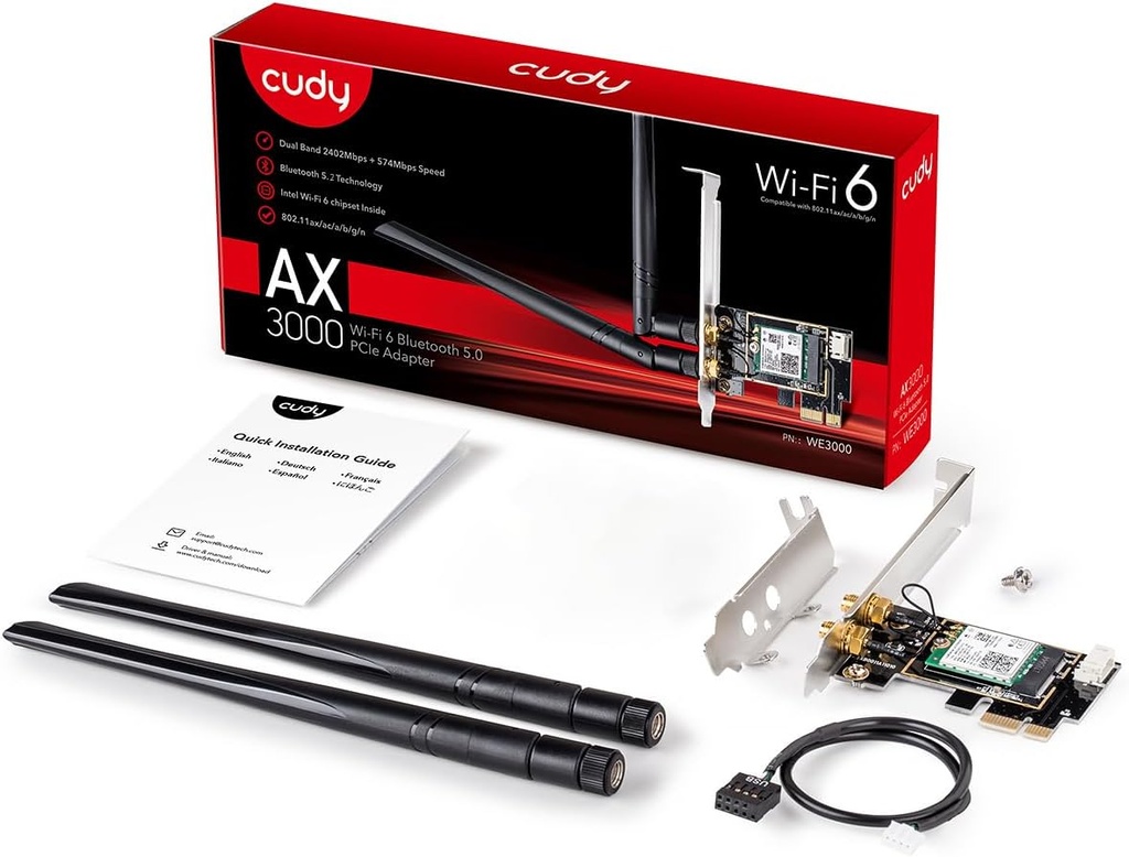 Adaptador WIFI + Bluetooth  PCIE Cudy AX3000 Dual-Band Wifi 6 -  WE3000