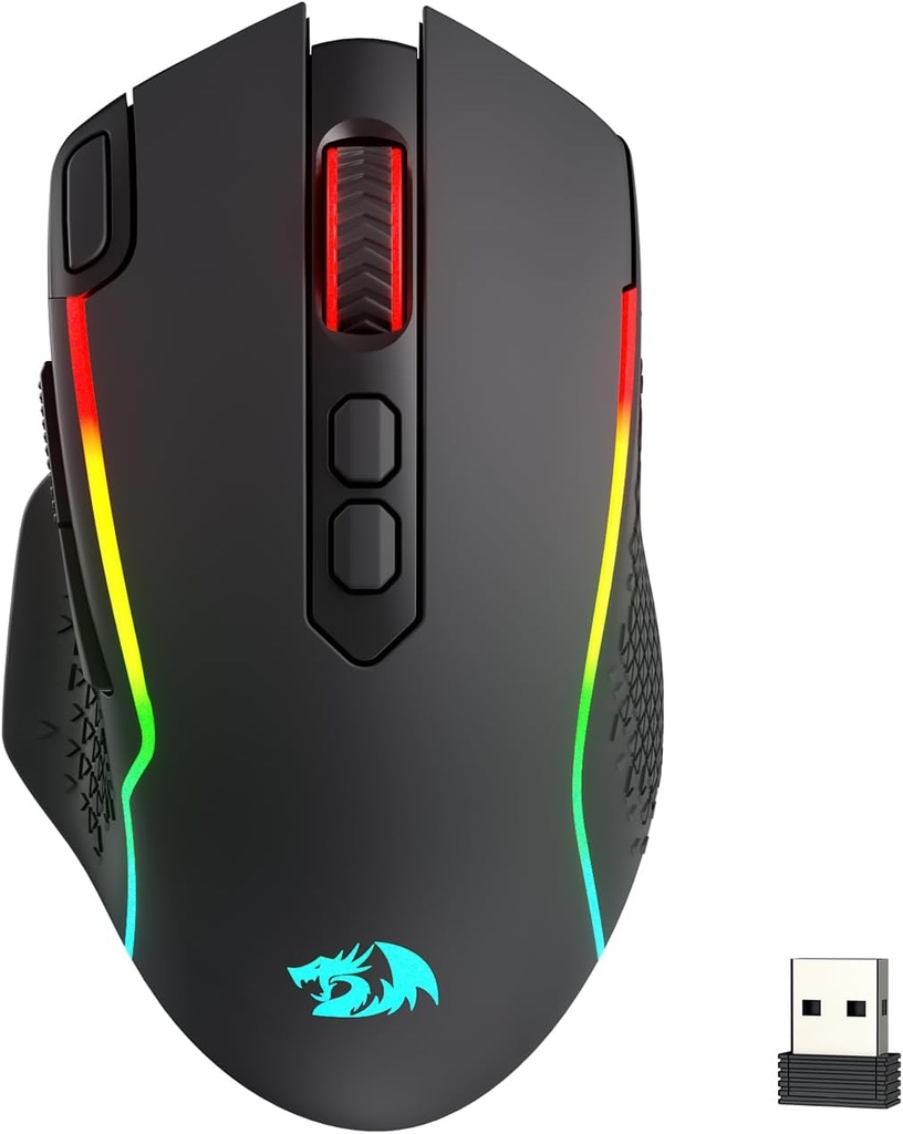 Mouse Redragon Taipan MAX - Negro - M810RGB-MAX, 12000 DPI con cable/mouse RGB inalámbrico con llave de fuego rápido, 8 botones macro