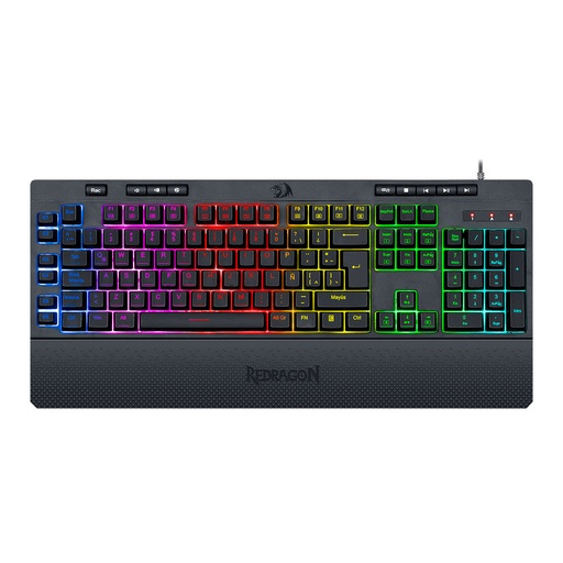 [12298] Teclado Redragon Gaming K512 BLACK Shiva Retroiluminado RGB 7 perfiles, 6 macros,   Reposa muñecas Desmontable, cable mallado. Full Size Membrana