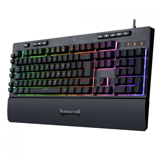 [12298] Teclado Redragon Gaming K512 BLACK Shiva Retroiluminado RGB 7 perfiles, 6 macros,   Reposa muñecas Desmontable, cable mallado. Full Size Membrana