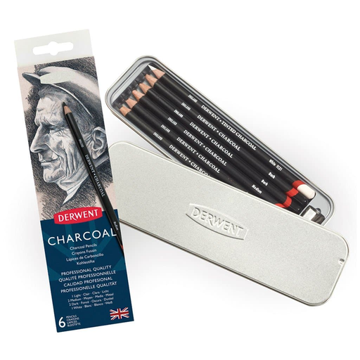 [ART21292] Set Lápices de Carboncillo Derwent Charcoal Pencil 6 unidades       