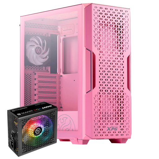 [16631] KIT XPG STARKER AIR RGB, ATX ,2 Ventiladores, Cristal Templado, Rosa - STARKERAIR-PKCUS + FUENTE DE PODER Thermaltake Smart RGB 600W 80 PLUS White PS-SPR-0600NHFAWU-1