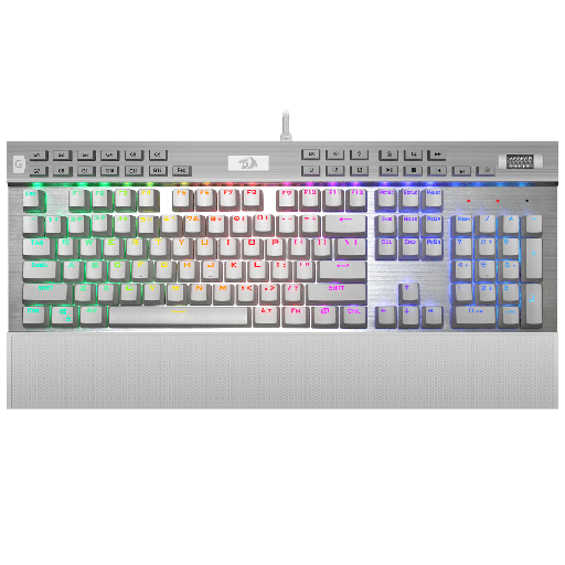 [4208] Teclado Gaming Redragon YAMA K550 RGB BLANCO + gris metal, Mecánico Outemu Purple, K550W-RGB-1, Reposa muñecas +  Macros programables + Teclas multimedia