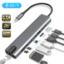 Adaptador Hub Argom, Tipo C  8 en1, HDMI 4K, RJ45, SD, Micro SD,  USB 3.0X2, ARG-UB-0093