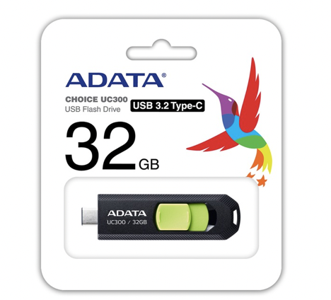 [11277] Memoria USB C ADATA 32GB USB3.2 Gen1 Type-C BLACK/GREEN ACHO-UC300-32G- RBK/GN