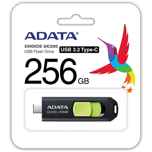 [11279] Memoria USB C ADATA 256GB USB3.2 Gen1 Type-C BLACK/GREEN ACHO-UC300-256G- RBK/GN